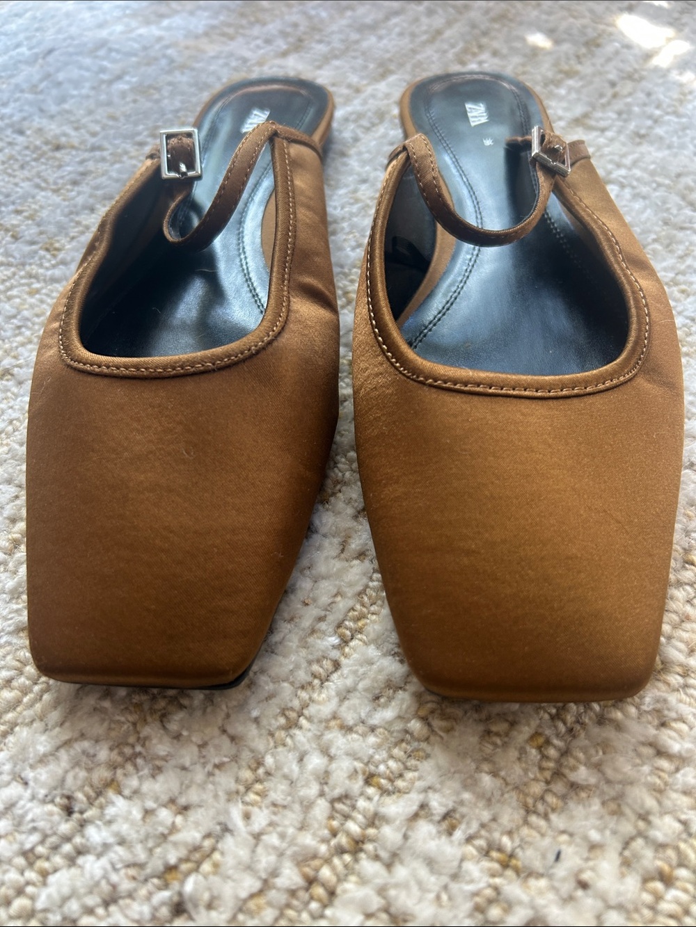 Zara Light BrownSquare-Toe Slingback Flats with Buckle - Picture 5 of 5
